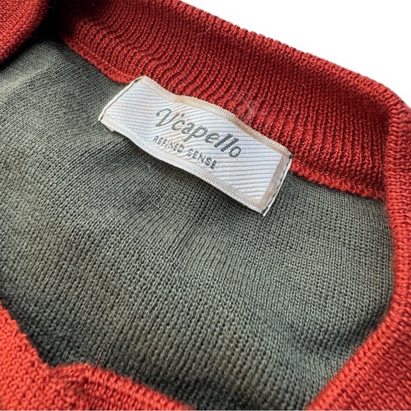 Olive Green Wool Knit Cardigan Contrast Hem Gold Buttons - Picture 7 of 11